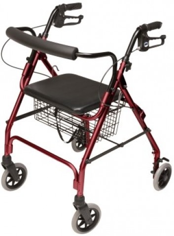 Walkabout Lite Four-Wheel Alum. Rollator (Red)